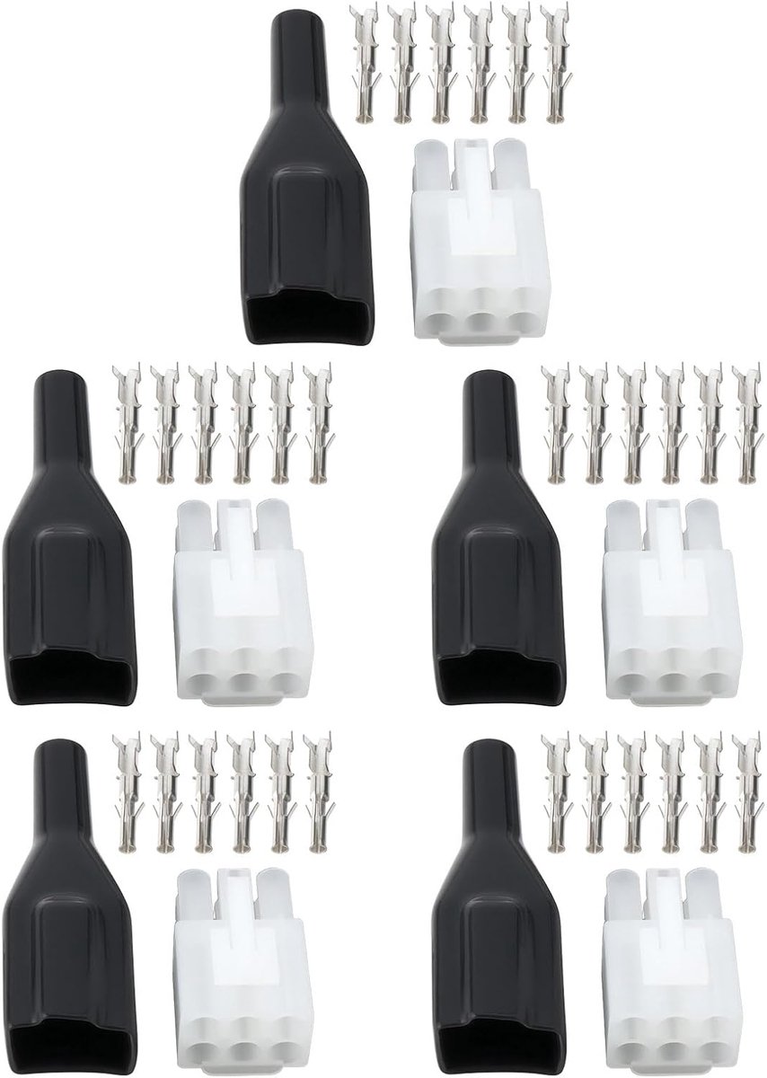 SnelShoppen - 5 Sets 6-Pin Voedingsconnector Stekker voor Radio Reparatie, Vervanging of DIY Projecten, Inclusief Rubber Mouwen, Zwart