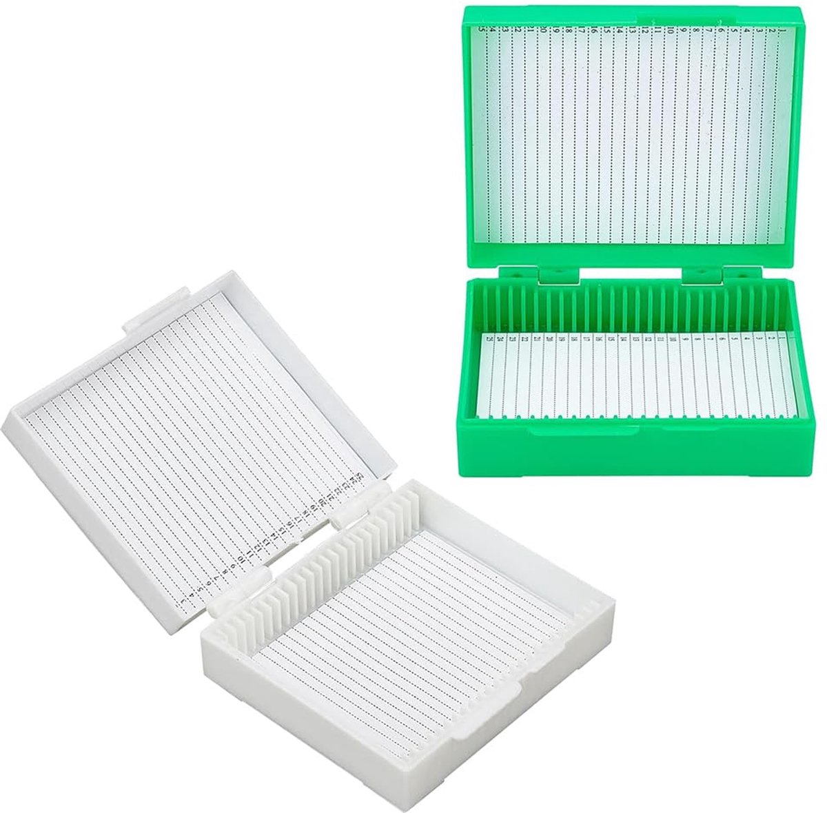 SnelShoppen - 2 Stuks Opbergdoos voor 25 Microscopische Dia's - Anticollision, Kleur: Wit en Groen, Ideaal voor Microscoop Tools en Slides