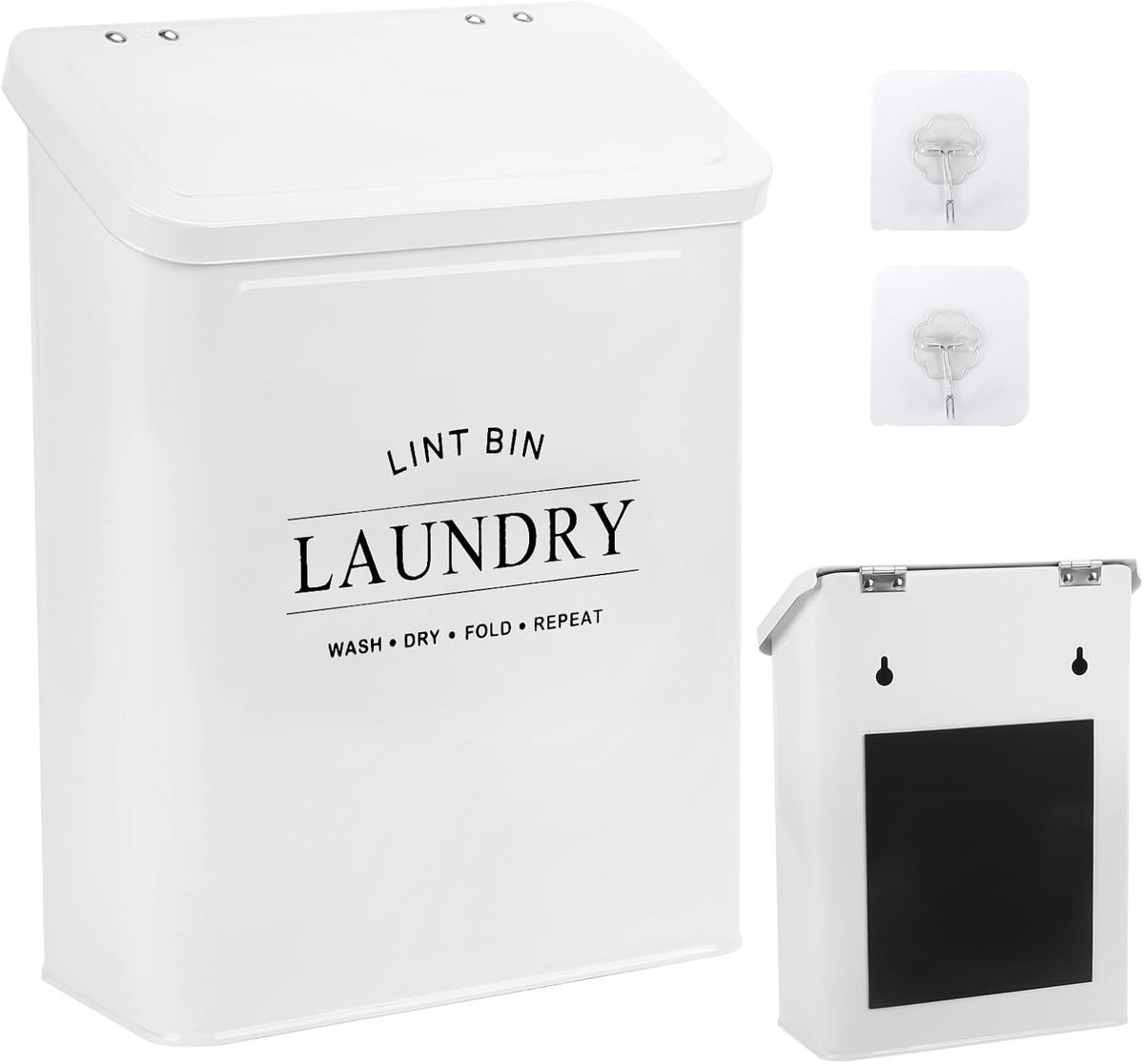 SnelShoppen - Magnetische Pluizenhouder voor de Wasruimte, Muurbevestigde Pluizenbak met Pluizenborstel, Organisatie voor de Wasbak met Deksel, Ruimte
