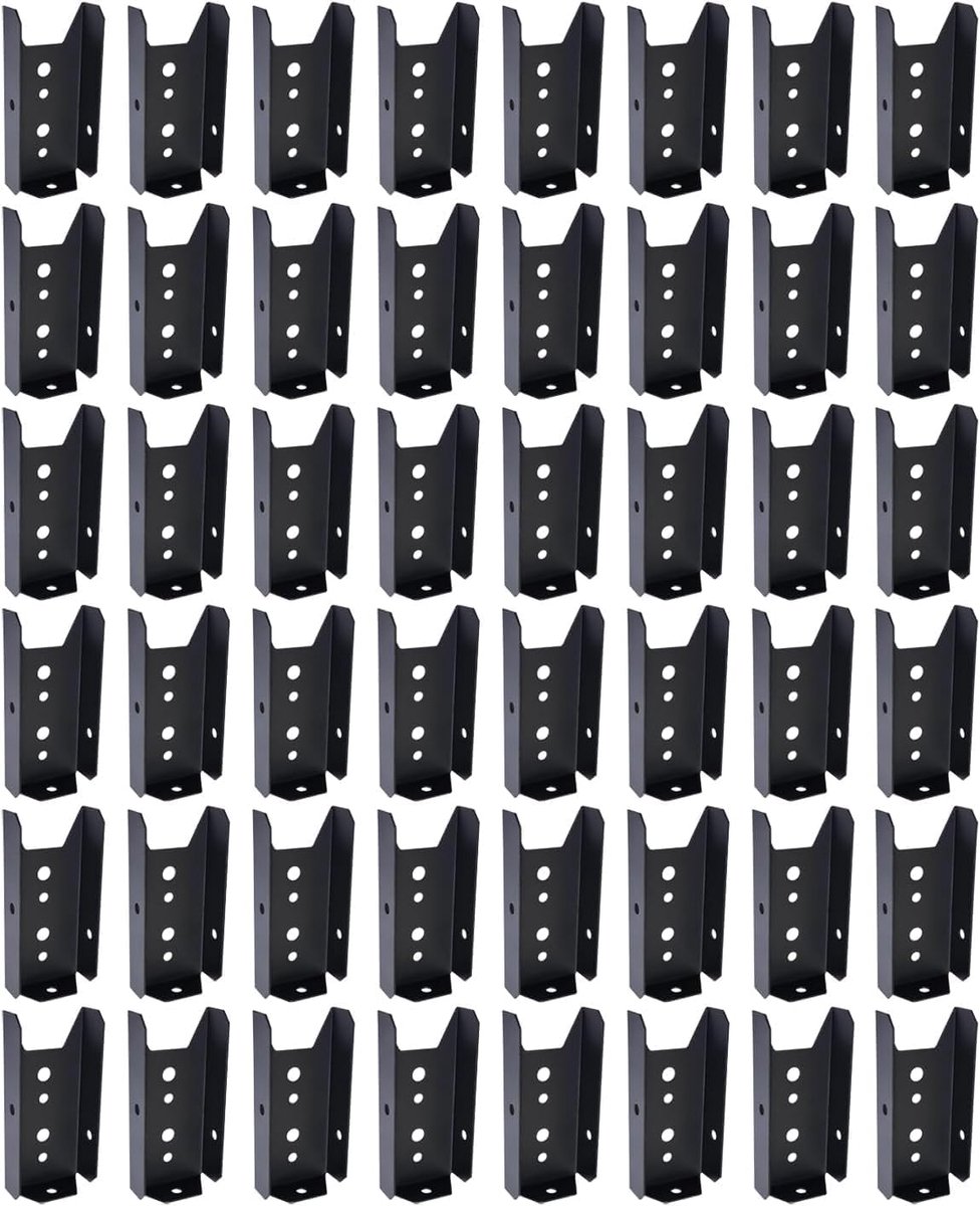 SnelShoppen - 48x 2x4 Beugels voor Houten Rail, Verbindingsbeugels voor Houten Palen, 20 Gauge Fence Beugels (Zwart) voor Tuin, Schutting, Terras en V