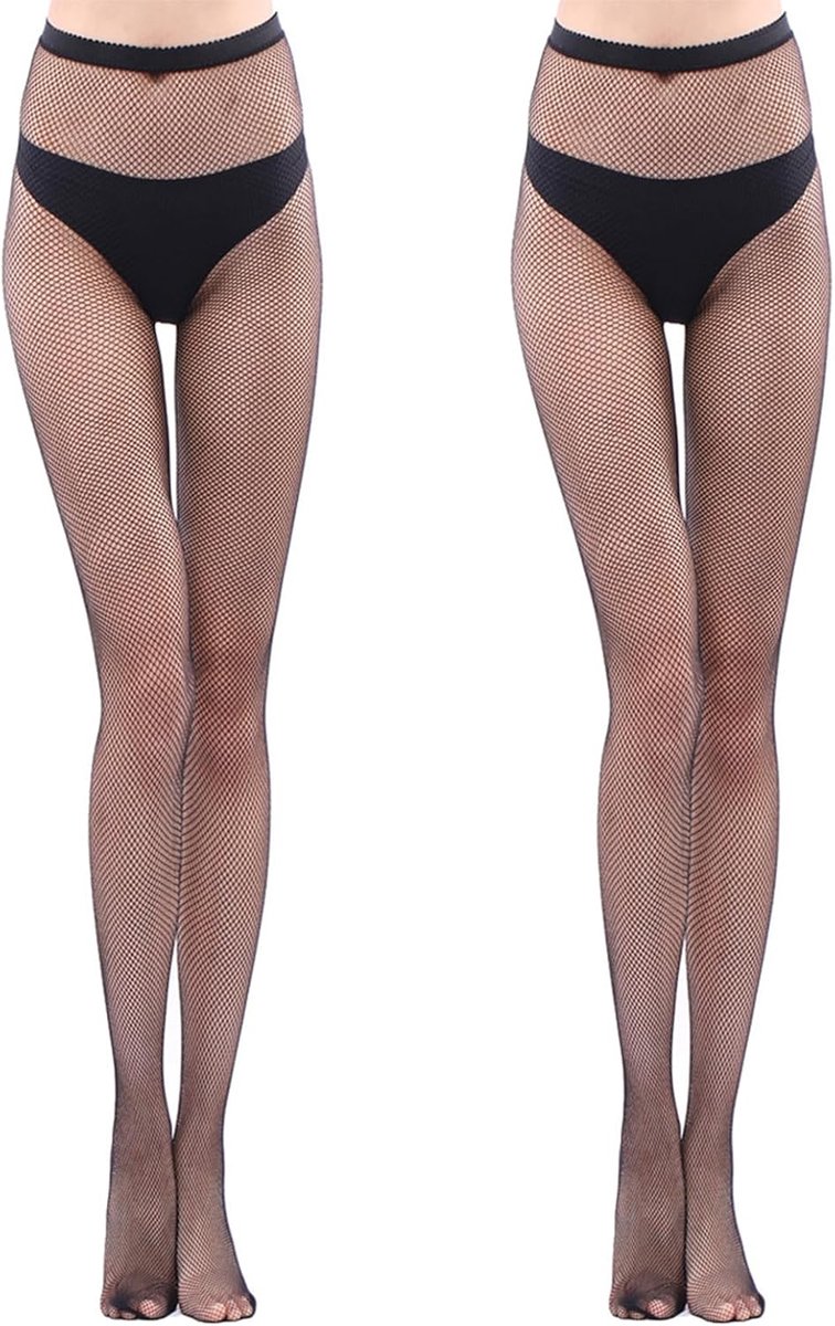 SnelShoppen - Sexy Zwarte Visnet Panty 2 Stuks, Hoge Taille, Elastisch, One Size, Perfect voor Feestjes en Avonden Uit