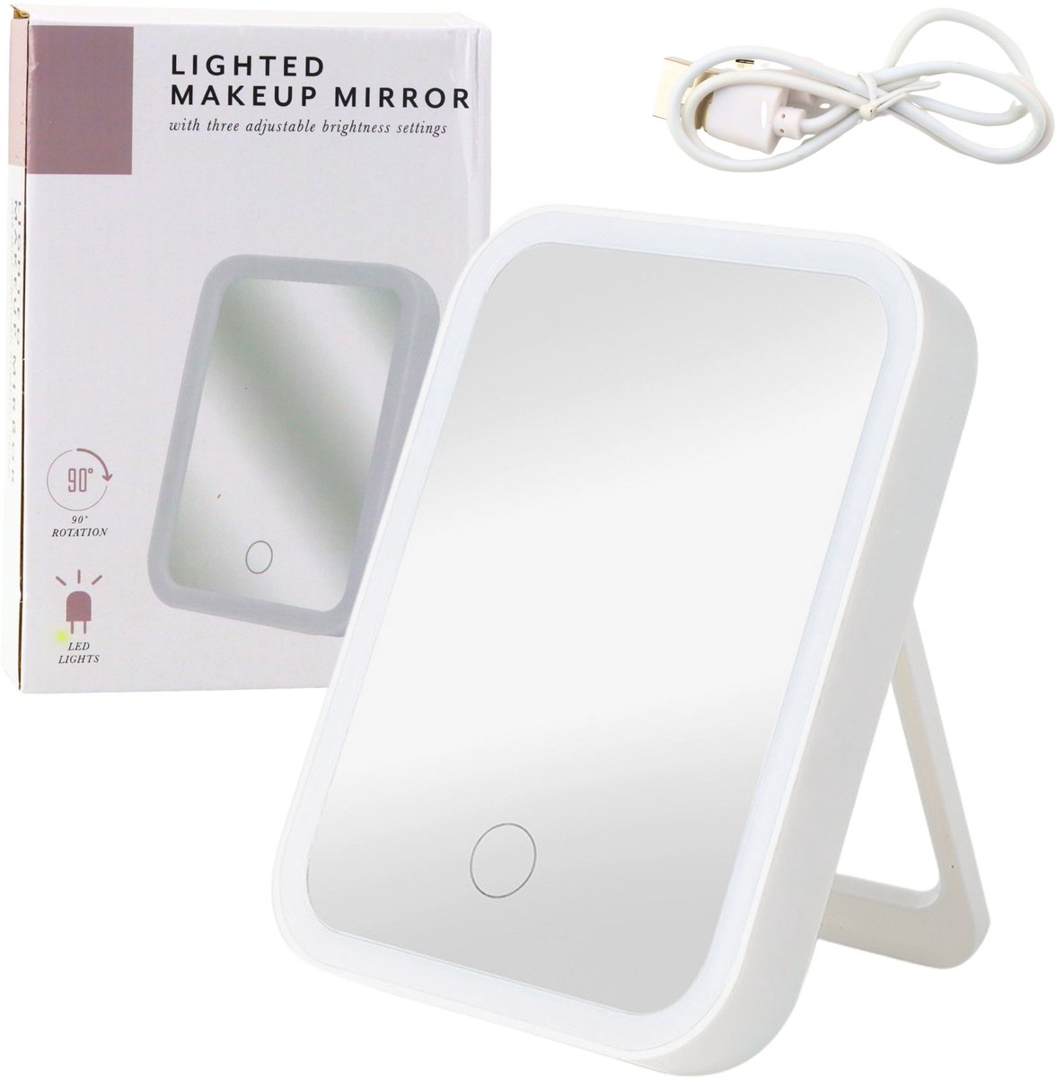 LED Make-up Spiegel met Verlichting – Opmaakspiegel Oplaadbaar – Tafelspiegel met 3 Lichtstanden – Wit