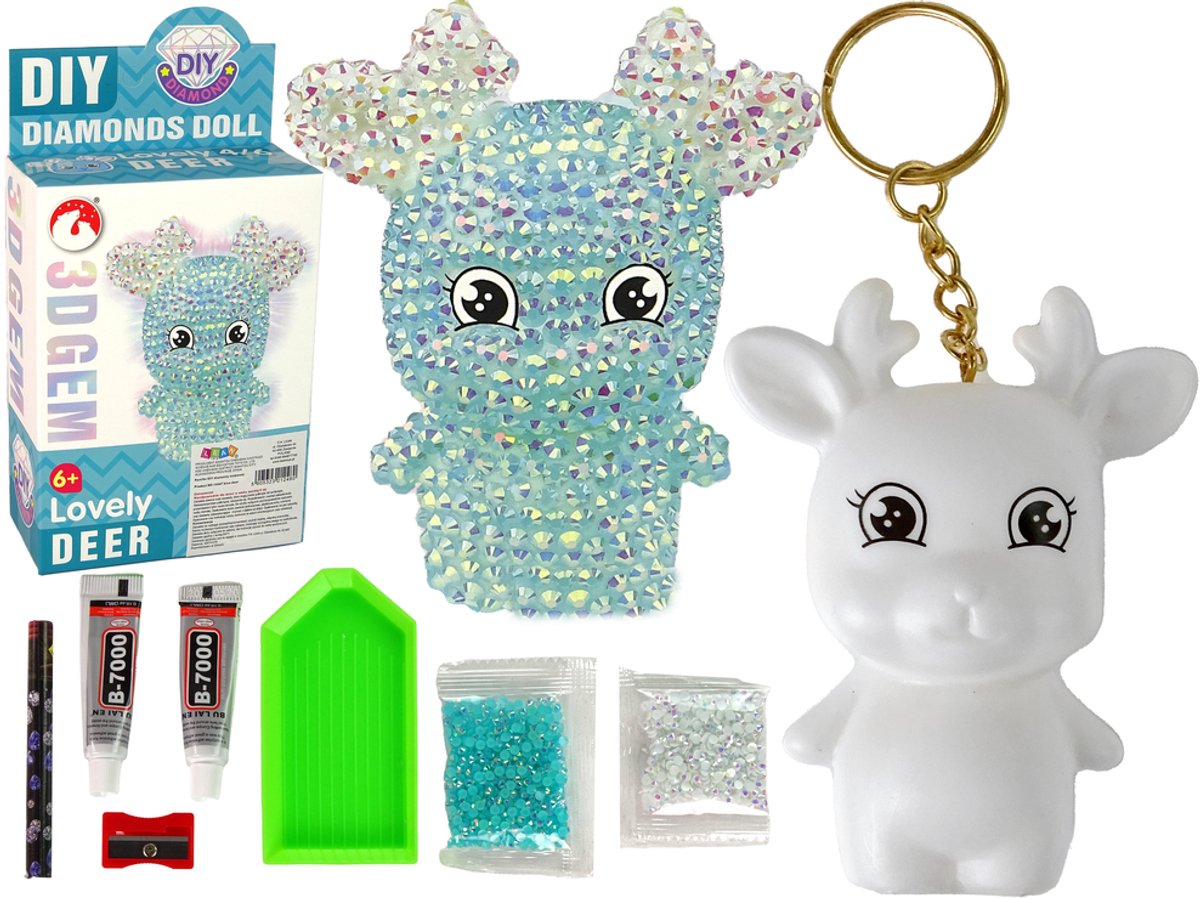 Diy Diamond Rendier Diy Kristallen 3D-sleutelhangerset Blauw