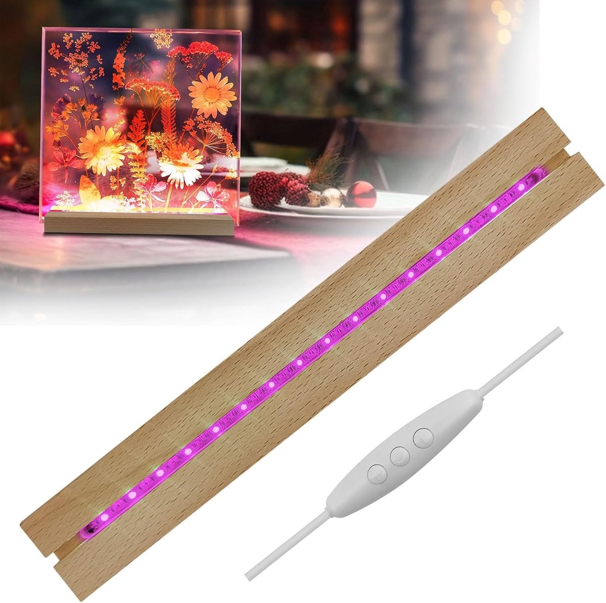 Verlichte Houten Displaystandaard voor LED Lampen, 30 cm, Decoratieve Basis voor DIY Acrylplaten met 16 Kleurrijke LED Lichten