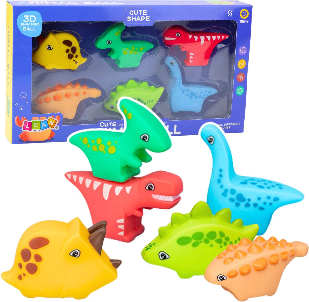 Badspeelgoedset Rubber Dinosaurussen Kleurrijk 6st