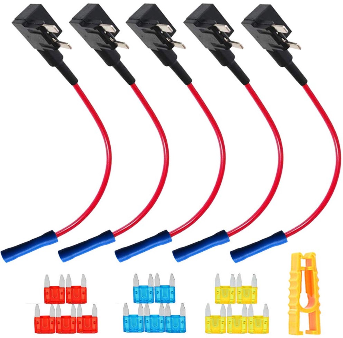 5Pcs Premium 12V/24V Small Add-a-Circuit Fuse Tap, Piggyback Blade Fuse Holder, with Wiring Harness and 15Pcs Free - ShopVlot