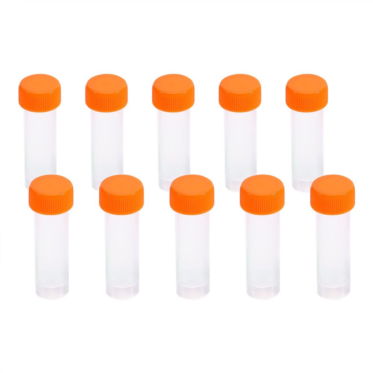SnelShoppen - 10 Stuks Plastic Testbuizen met Plastic Doppen, 5ml Cryo Tubes, Lekvrije Monsterbuizen, 58mm x Ø15mm, Ideaal voor Laboratoria en Onderzo