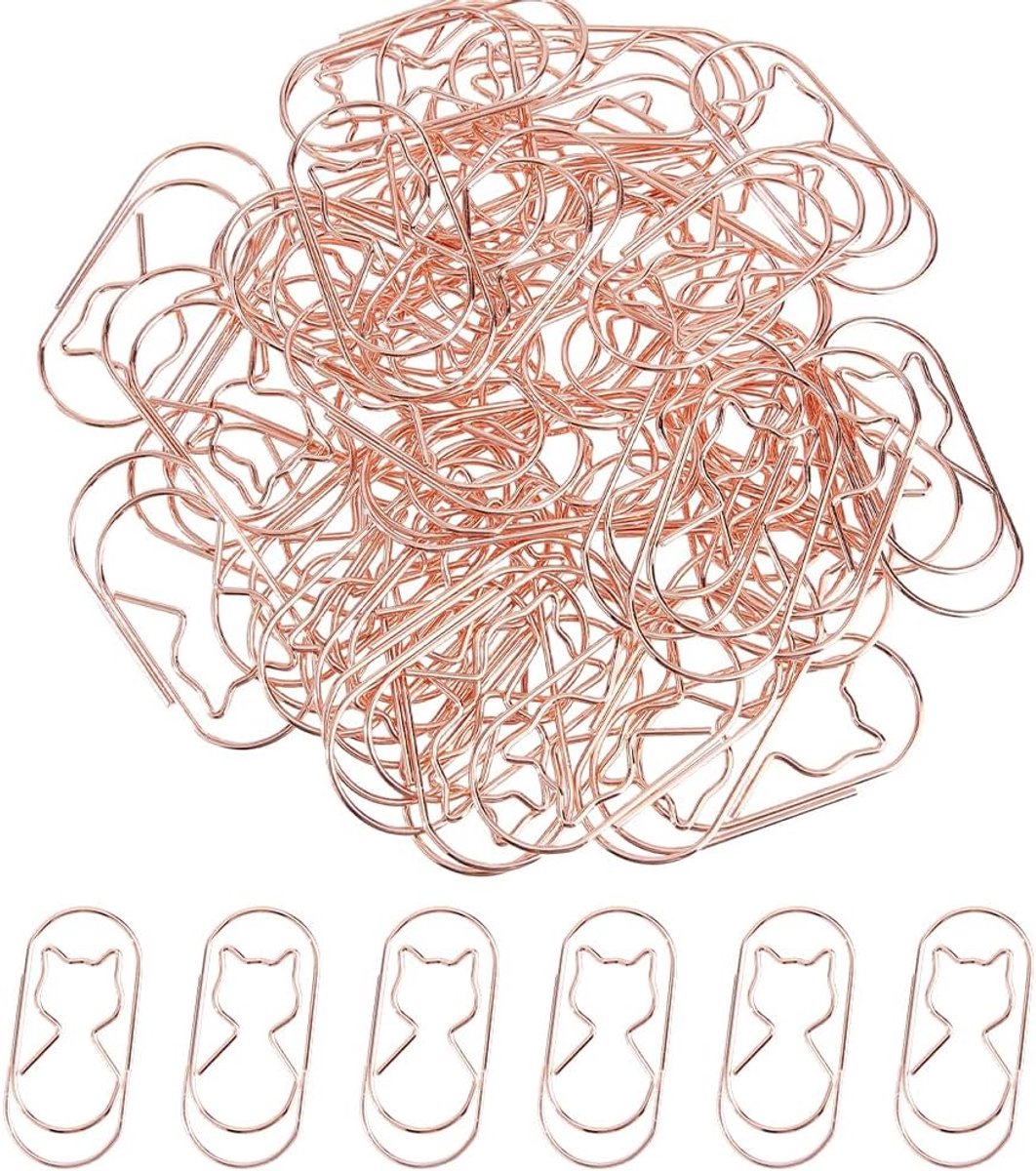 SnelShoppen - 60 Stuks Schattige Katten Paperclips van Legering - Enorme Brede Paperclips in Roségoud van 5 cm - Decoratieve Bladwijzers voor Kantoor