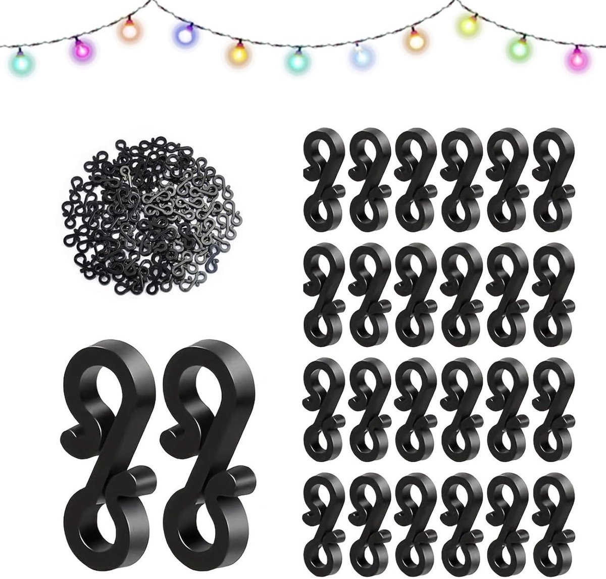 Gutter hooks 120pcs - zwarte mini S-haken - eenvoudig te bevestigen - ideaal voor buitenverlichting - ShopVlot