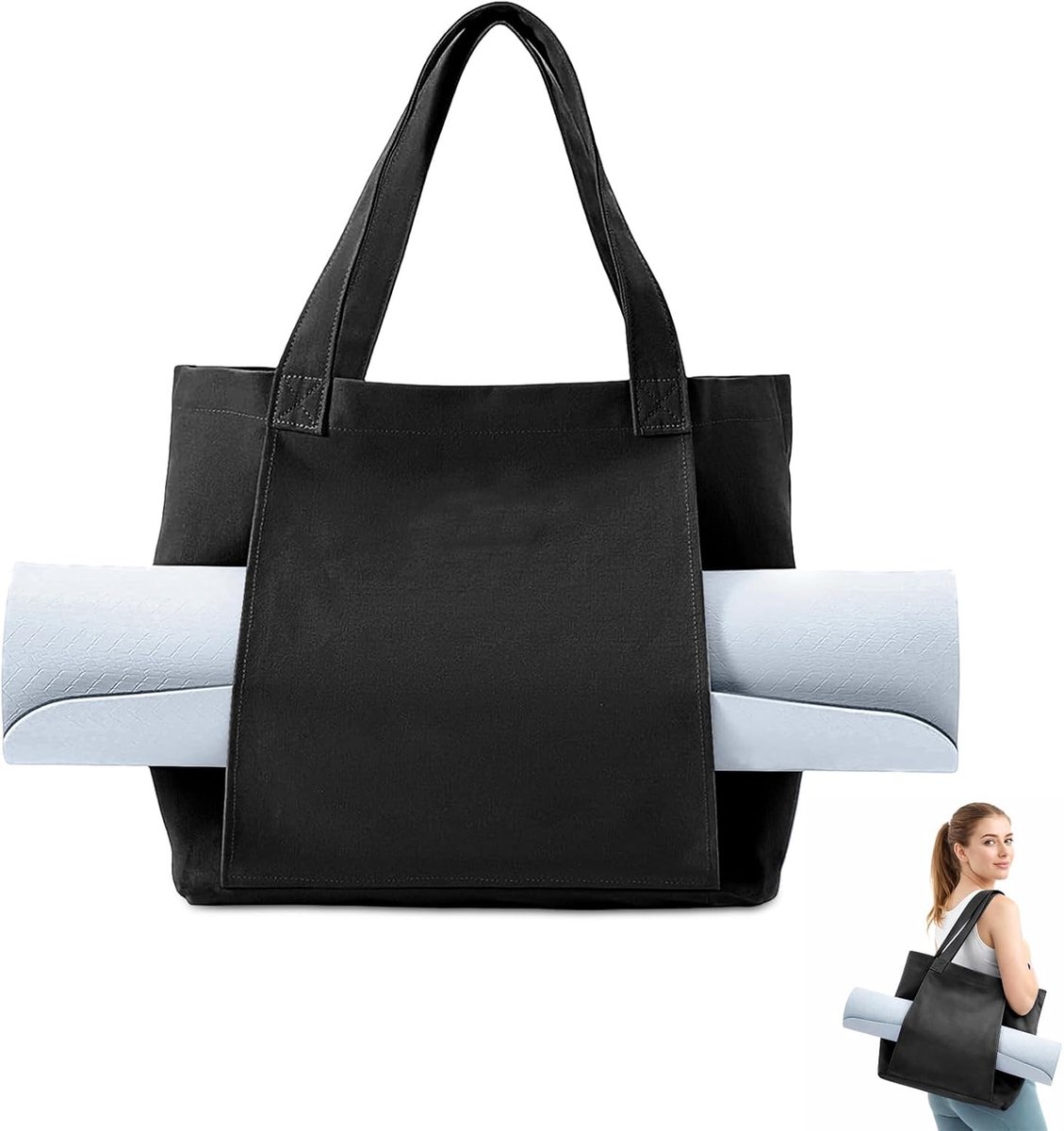 SnelShoppen - Grote Yogatas voor Dames, Open Sporttas voor Yogamat en Accessoires, Lichte Draagtas met Handgrepen voor Yoga, Pilates en Fitness, Ruime