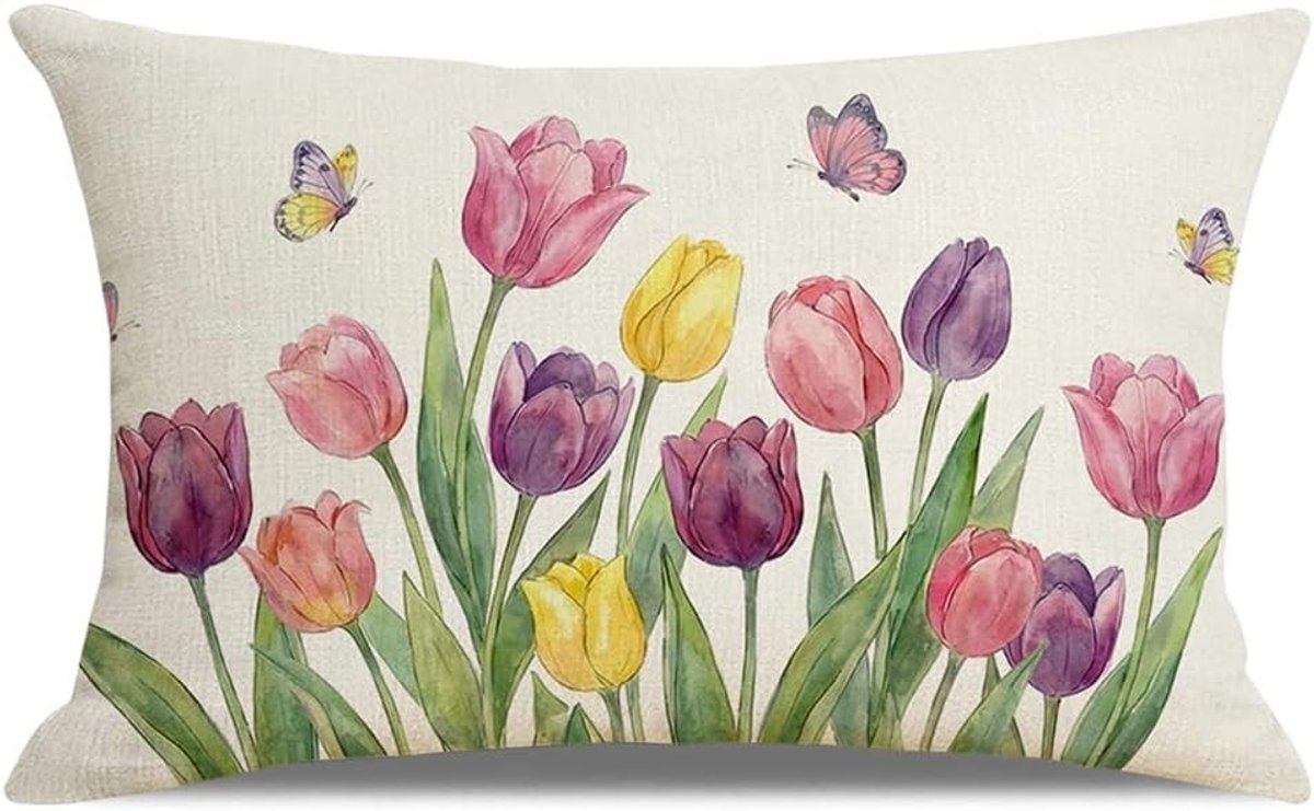 Kussenhoes, bloem, 30 x 50 cm, lente, zomer, wilde bloemen, kussensloop, kussensloop, wasbaar linnen, bloemen, vlinders, kussenhoes, voor bank, huis, decoratie (A)