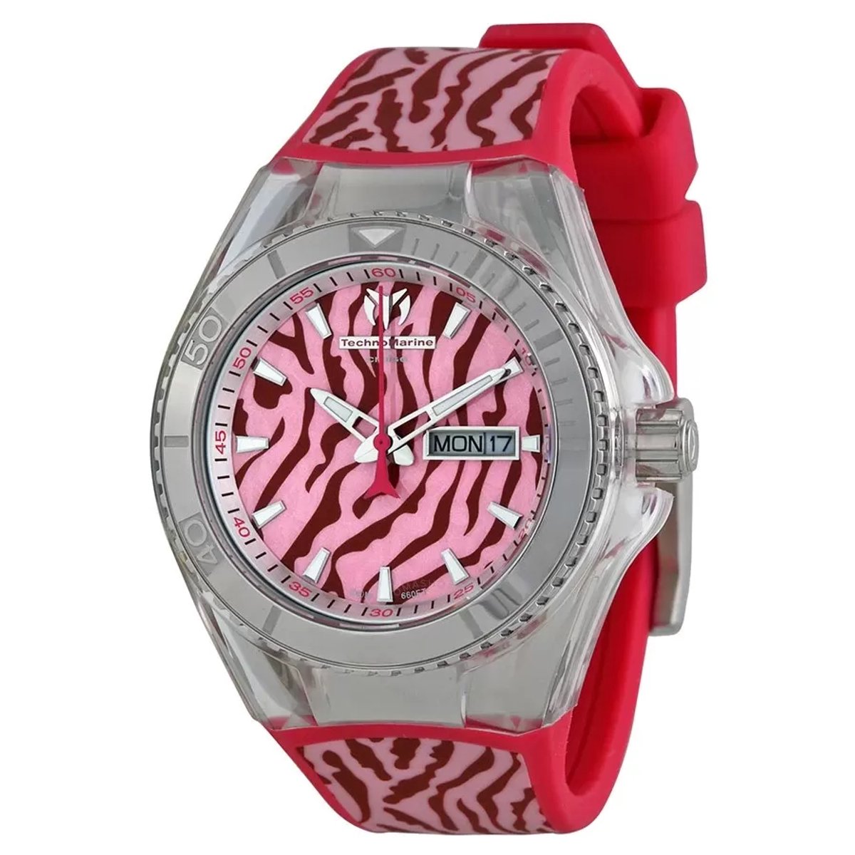 TechnoMarine Cruise Jungle Pink 114019 Dameshorloge – 40 mm – Roze Siliconen Band – roze jungle Wijzerplaat