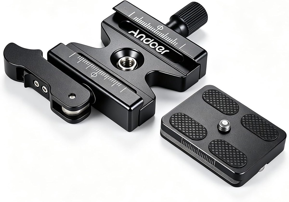 SnelShoppen - Andoer CL-50LS Snelspanner Aluminium met Instelbare Hefboom voor Arca Swiss Standaard, 1/4" & 3/8" Schroefgat, Geschikt voor Balhoofdsta