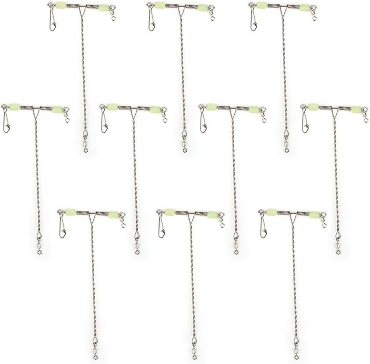 SnelShoppen - 10 Stuks T Vorm Vislijn Swivel Snap On Ketting Haak Connector voor Zeevisserij Accessoire, RVS, Flexibele Rotatie, Loodkleurig