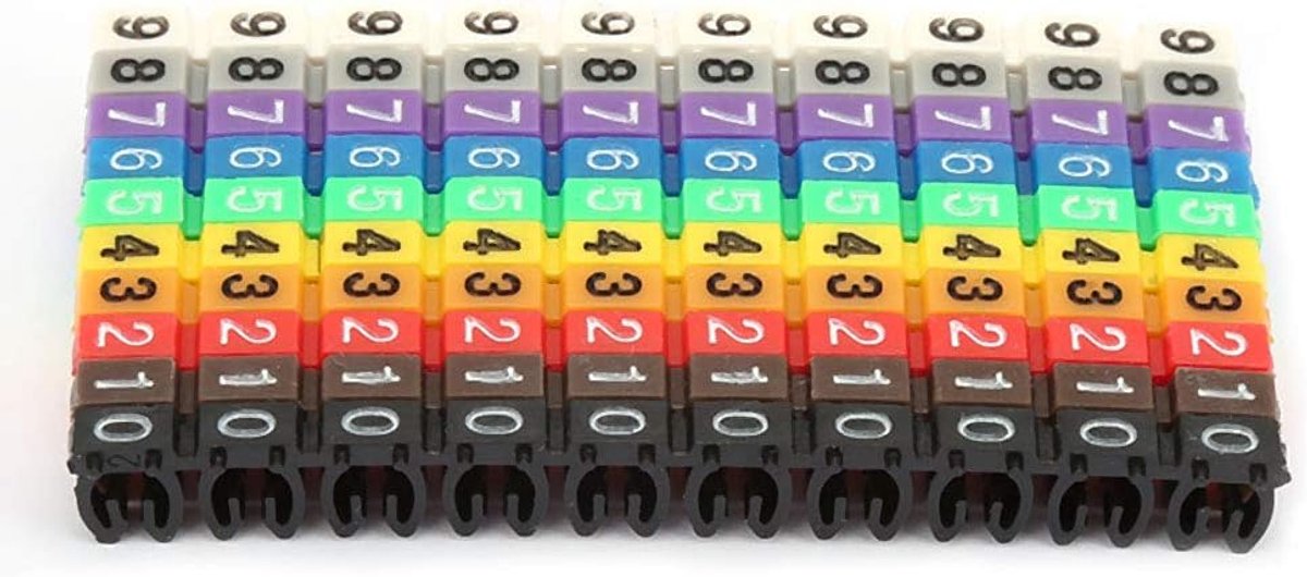 SnelShoppen - Digitale Kabelmarkering 0-9 Nummer Coded Plastic Label Tube Kleurvol Clip-On Kabelmarkers voor Vastzetten van Kabels (100 Stuks KCM-2.5M