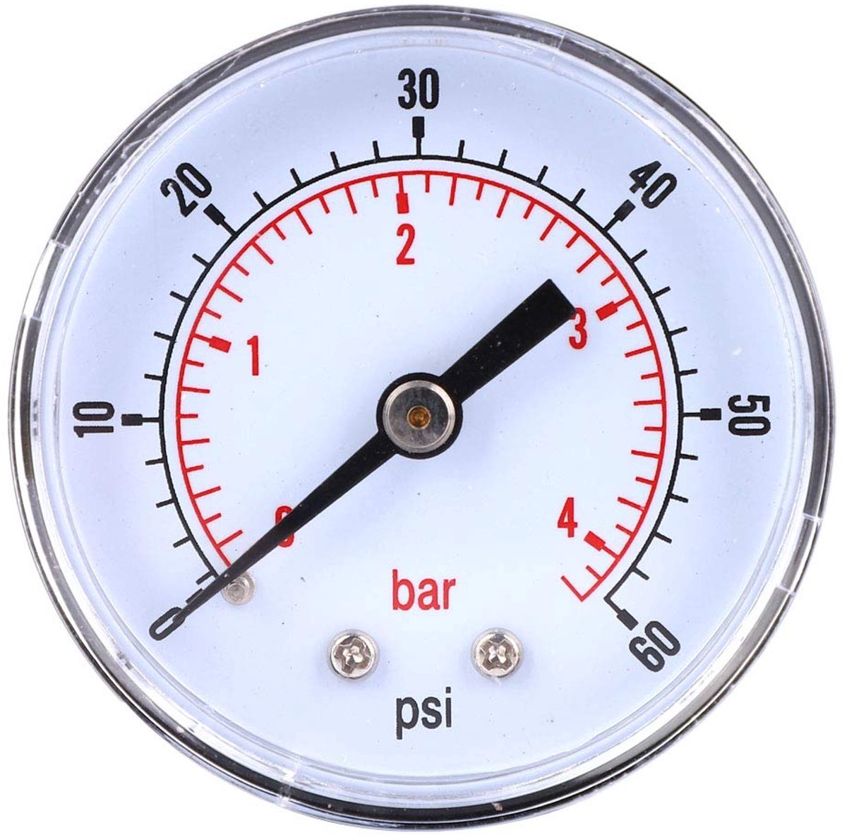 SnelShoppen - Manometer Stalen Drukmeter 50mm 1/8 BSPT Aansluiting Achter Voor Lucht Water Gas 0-60PSI 0-4Bar