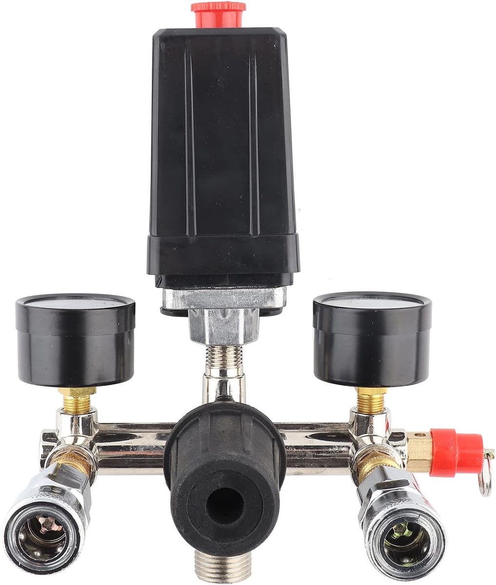 SnelShoppen - Professionele Luchtcompressor Compleet Accessoires Set met Drukschakelaar, Regulator, Manifold en Montagebeugel voor Universeel Gebruik