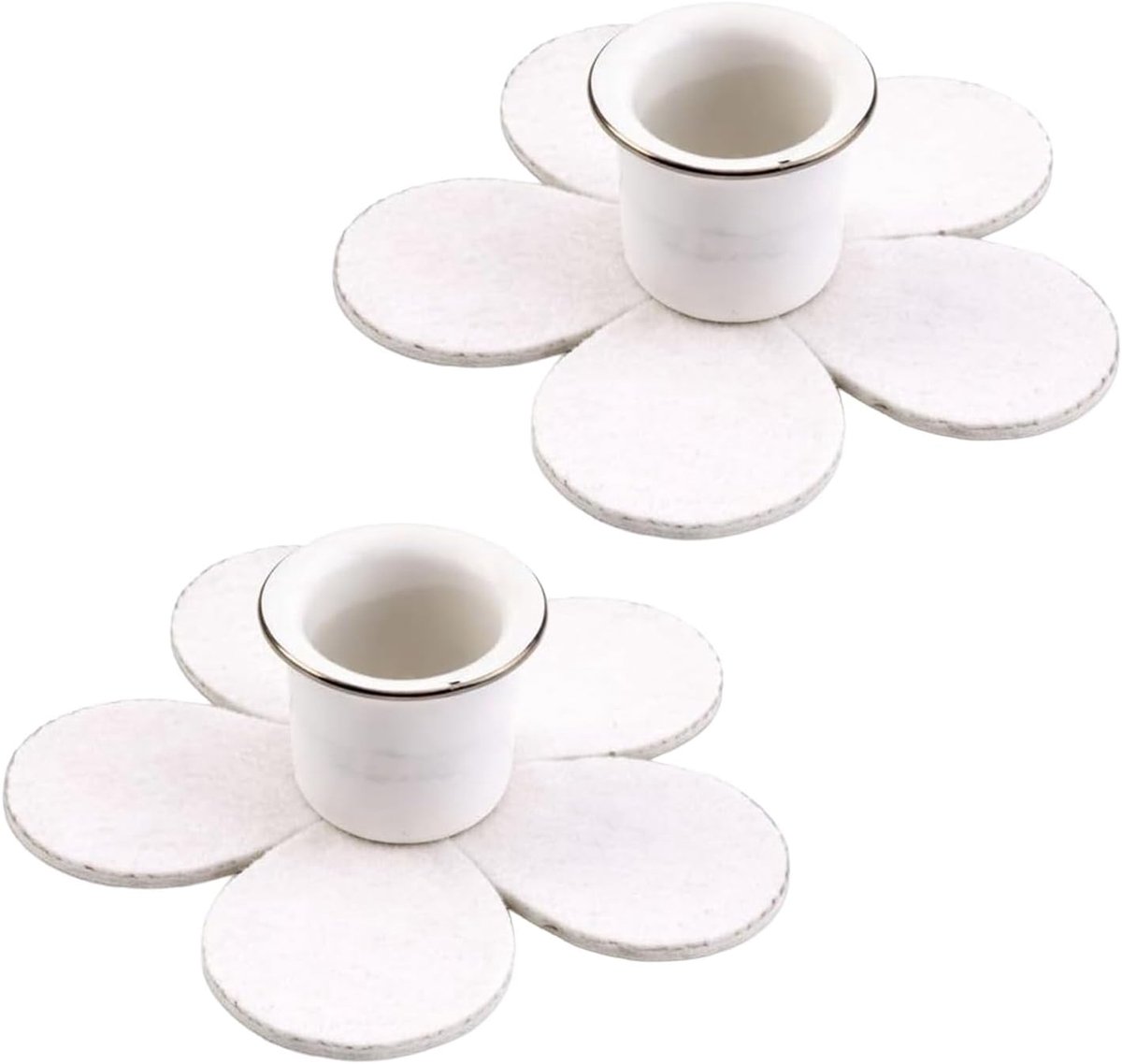 SnelShoppen - Set van 2 Metalen Kaarsenhouders Bloem Wit Ø8 cm - Ronde Kaarsenhouder voor Standaard Kaarsen Ø2,2 cm - Tafelversiering Lente Landhuis -