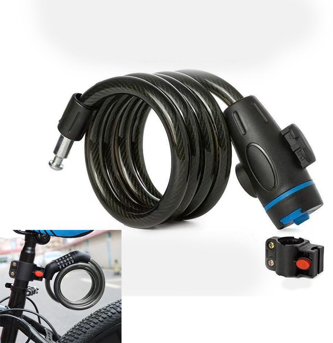 KZQ Zwaar weerbestendig fietsslot met kabel en 2 sleutels - Dikke antidiefstalcable met montagebeugel - Geschikt voor e-bike scooter en motor - Zwart