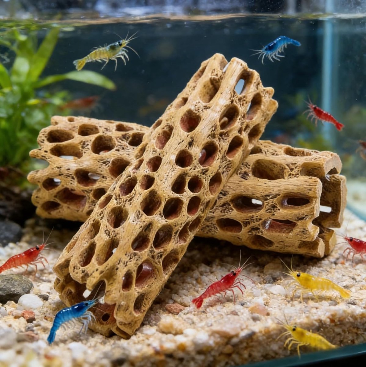 Shrimp, Pack of 2 Hollow Tree Trunk, Aquarium Cave, Tree Trunk Simulation, Aquarium Decoration, Resin, Aquarium - ShopVlot