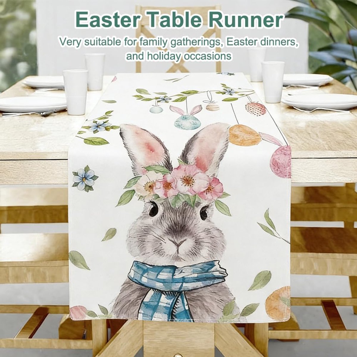 SnelShoppen - Paastafelloper 33 x 183 cm Tafeldecoratie Konijn Waterdicht Linnen Wasbaar Tafelkleed voor Thuis Eetkamer Feestdecoratie