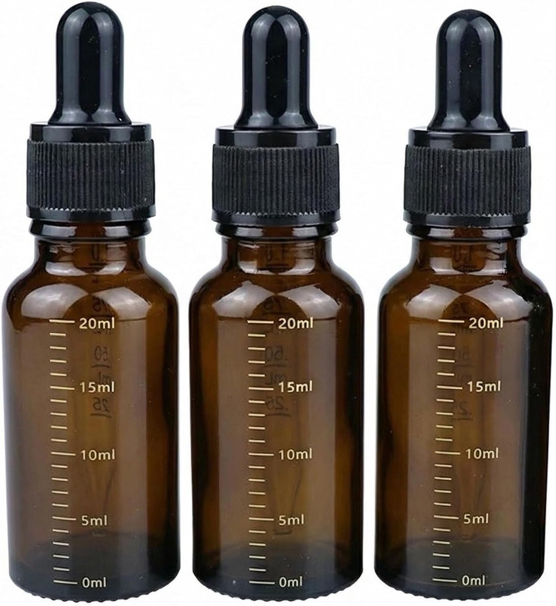 SnelShoppen - 3 Stuks Leeg Navulbare Amber Glazen Pipet Flesjes voor Essentiële Olie - 20ml - Donker Glazen Fles voor Cosmetica - Ideaal voor Reizen