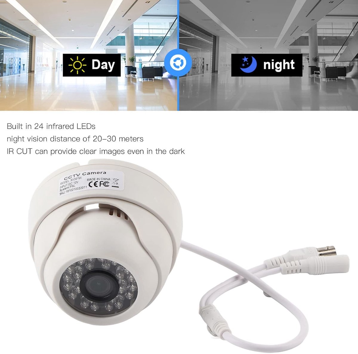 SnelShoppen - 1080P Infrared Nachtzicht Beveiligingscamera AHD/TVI/CVI/CVBS 4 in 1 Dome Camera voor Binnengebruik met Full HD Beeldkwaliteit