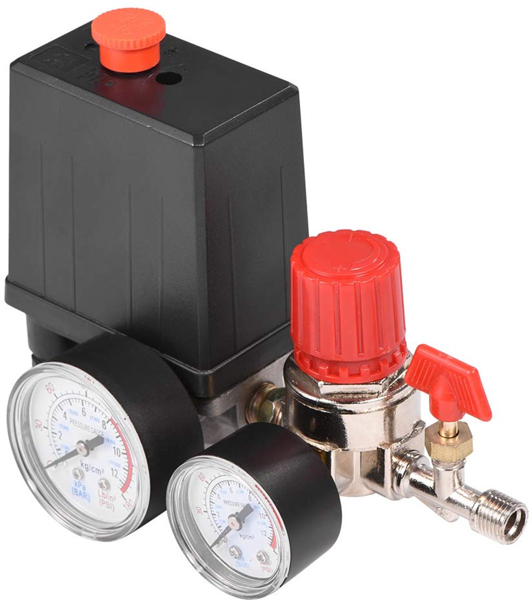 SnelShoppen - 3000L/min Drukschakelaar Aircompressor met Veiligheidsventiel en Drukmeters voor Kleine Compressoren - Precisie Drukregelaar voor Effici