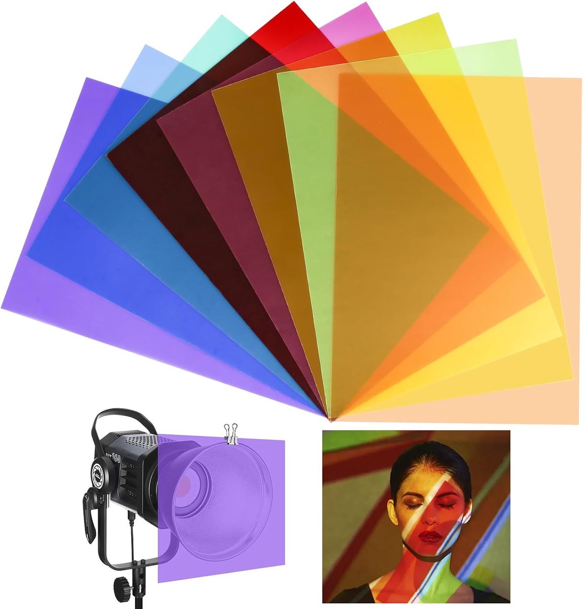 SnelShoppen - Pack van 8 Film Warmtebestendige Kleuren voor Lampen, A4 Transparante Kleurfilms Gel voor LED Verlichting, Kleurfilter Film voor Fotolam