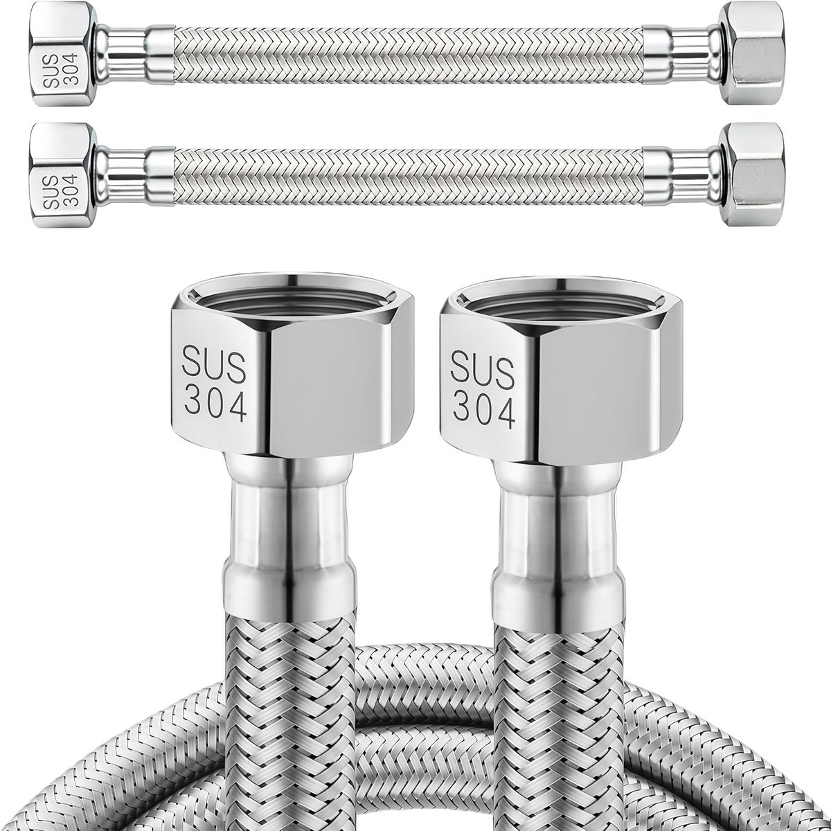 Pack of 2 flexible hose, 1/2 inch ÜWM x 1/2 inch nipple, flexible hose stainless steel 20 cm, 1/2 inch flexible armor - ShopVlot