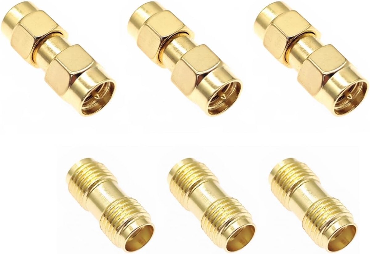 SnelShoppen - 6 Stuks SMA Coaxiale Adapters, Goud Geplateerde RF SMA Mannetje-Mannetje en Vrouwtje-Vrouwtje Plugconnectoren, Coaxiale Adapter voor WiF