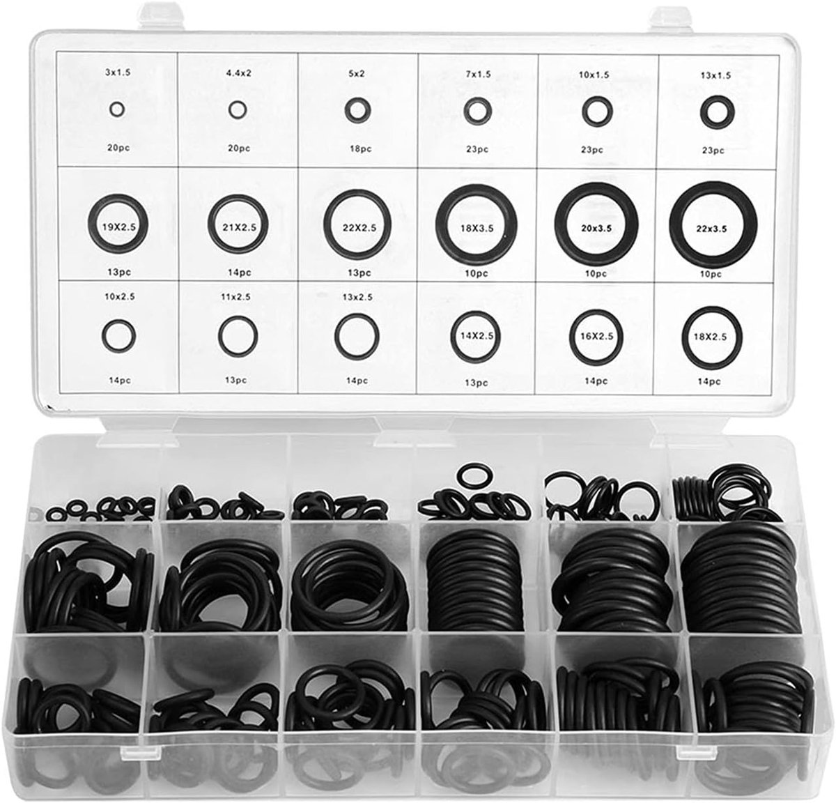 SnelShoppen - 279-delige O-ring set - Petrolbestendig, oliebestendig, hittebestendig rubberen oliekering, waterdichte afdichting, 18 soorten, ideaal v