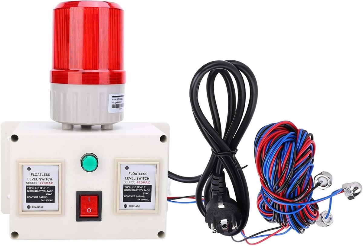SnelShoppen - Waterniveau Alarm Sensor 90-105dB Verstelbaar Tank Bewaking Volle Vloeistof Tekort, EU Plug, AC 220V, Detectieafstand 15 Meter