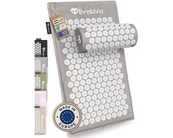 BrellaVio Spijkermat Set met Spijkerkussen - Grijs - 74x44 cm - Acupressuur Mat - Spijkerbed - Acupunctuur Kussen - Shakti Massage