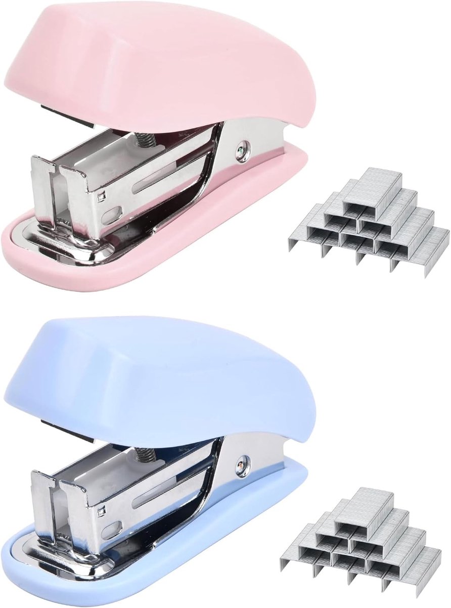 Mini-nietmachine, 2 stuks, klein, draagbaar nietapparaat met 2000 nietjes, handmatige tafelnietmachine met nietjes - ShopVlot