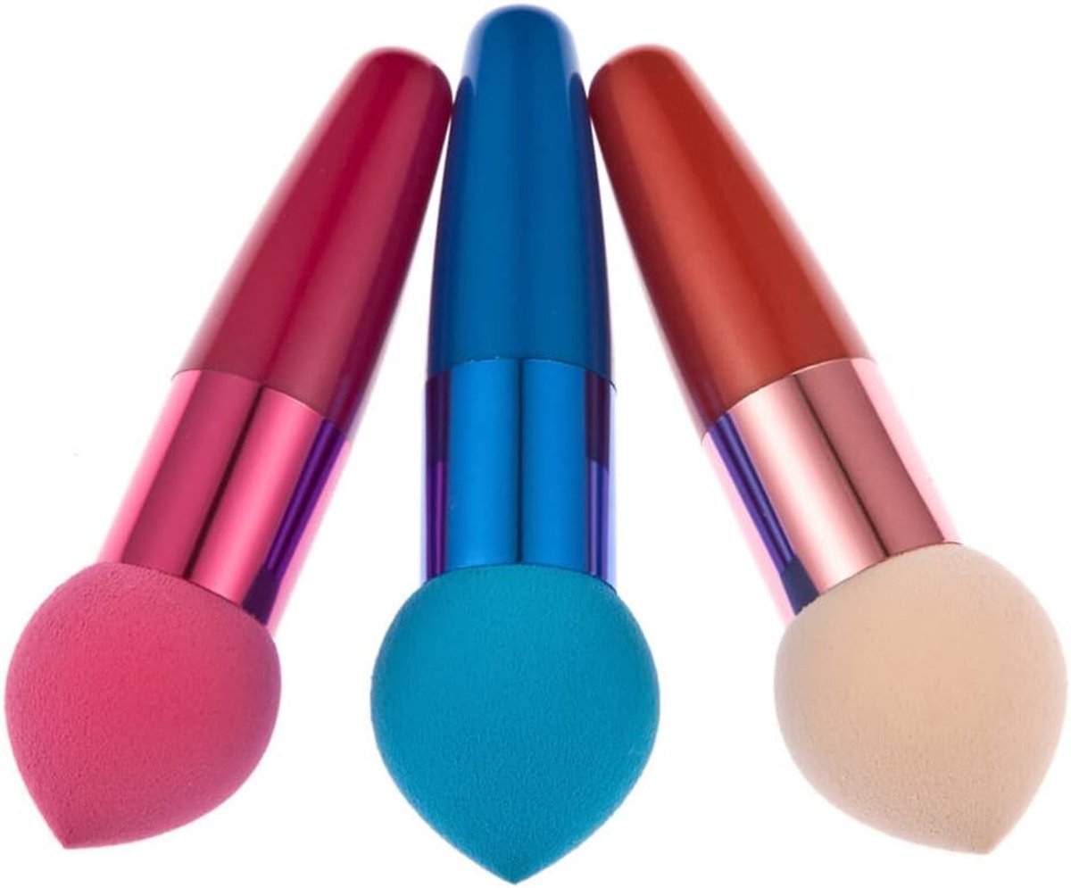 SnelShoppen - 3-delige Makeup Spons Set - Lollipop Borstels - Concealer Spons - Herbruikbaar - Zacht Synthetisch Materiaal - Voor Foundation, Crème en