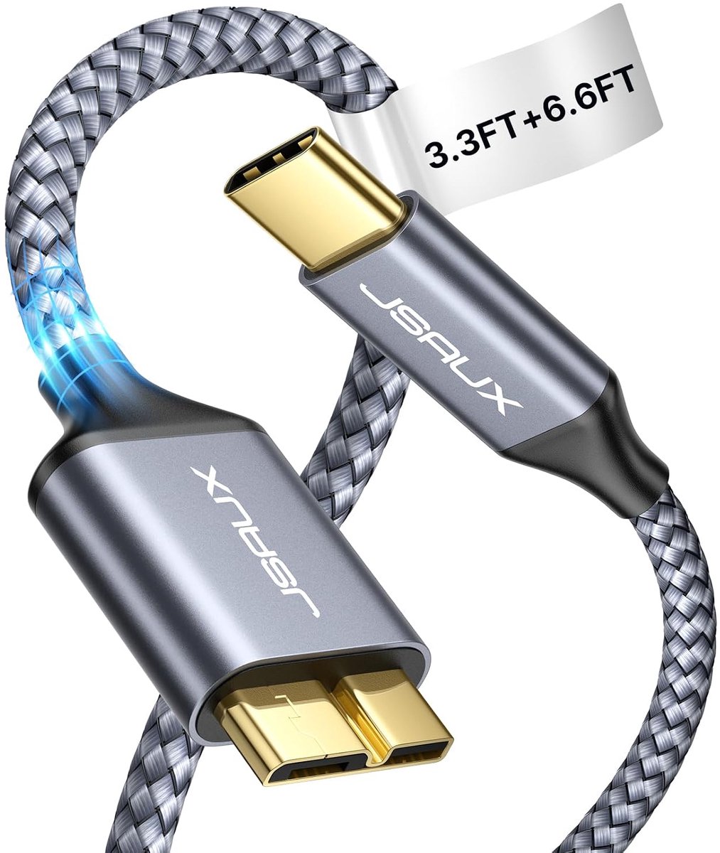 SnelShoppen - USB C naar Micro B Kabel 2 Stuks (1M + 2M) Nylon Gewoven Krachtige Gegevensoverdracht tot 5Gbps Geschikt voor Externe Harde Schijven en
