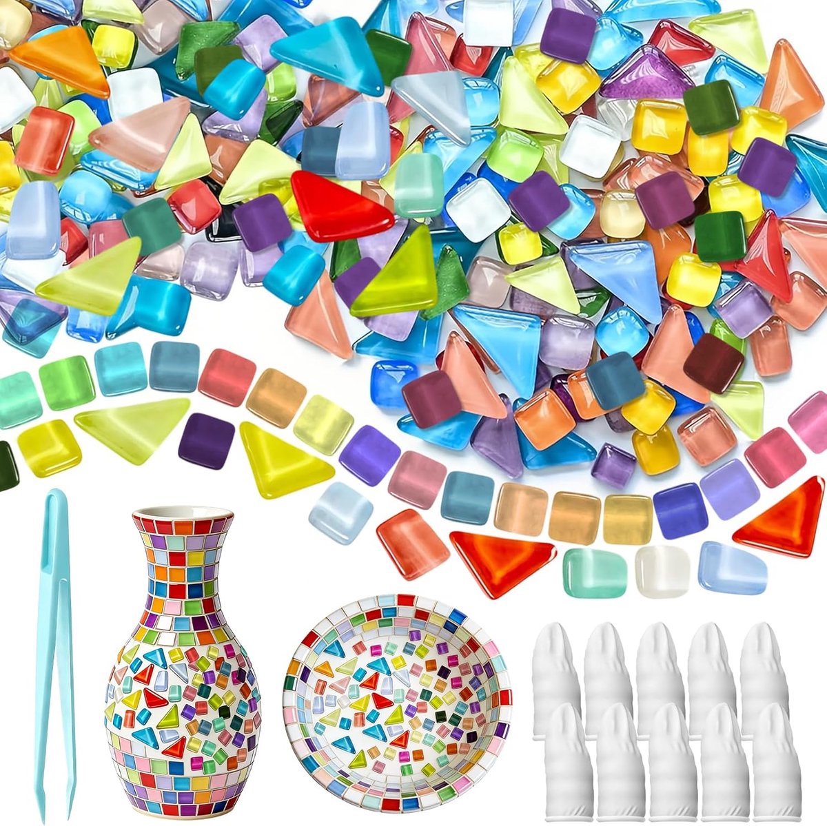 Sheryl&Rain 900g Mosaic Tiles, Mosaic Stone Set for Crafts, Square & Irregular, with Tweezers, Crystal Glass Mosaic - ShopVlot