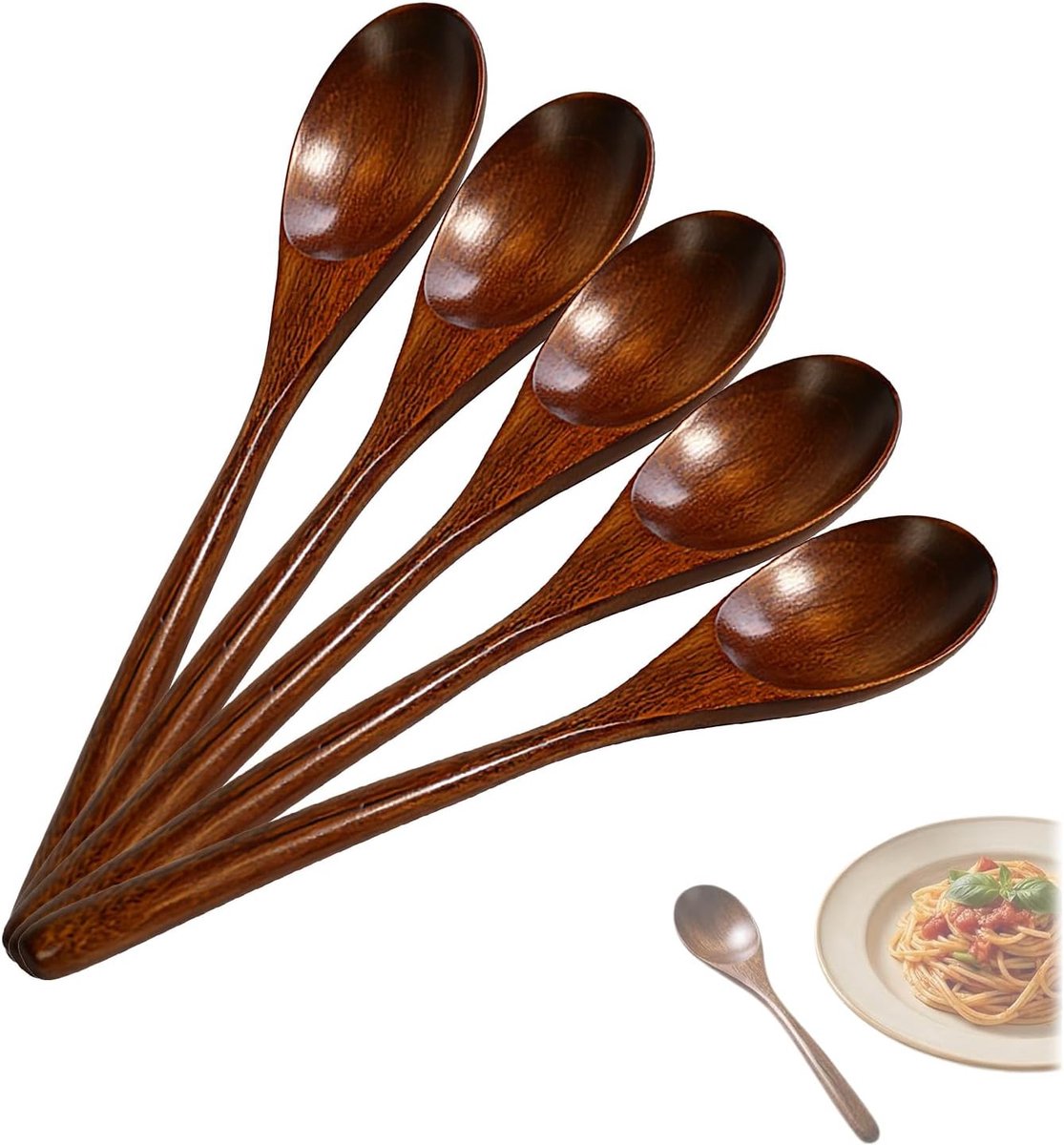 Houten lepel set - 5 stuks van Nanmu hout - Japanse stijl met lange handgreep - ideaal voor koken - ShopVlot