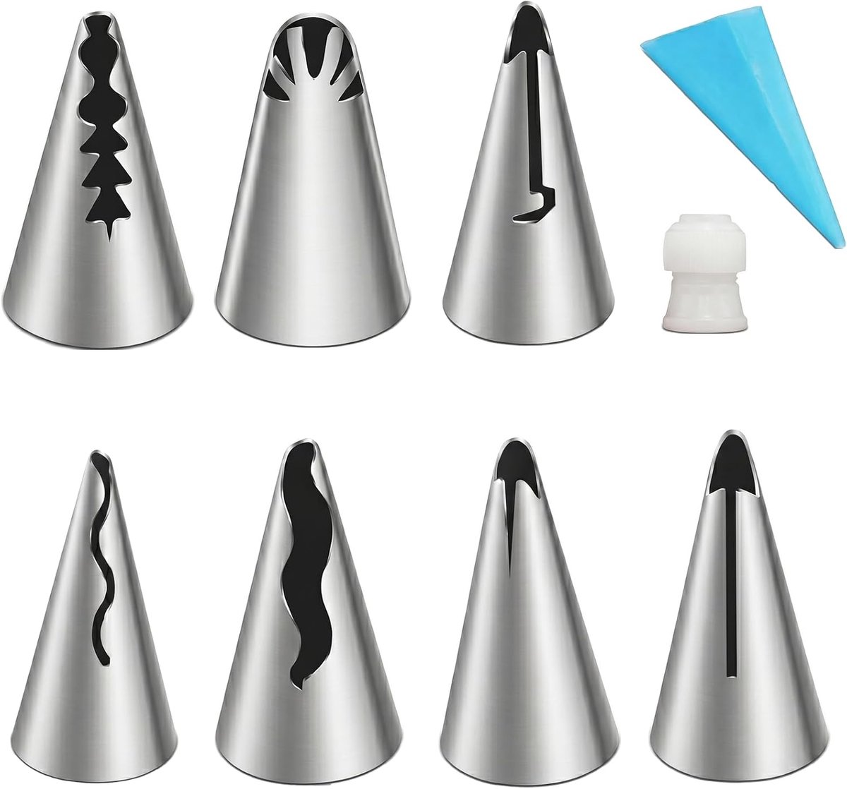 Set spuitmonden, 9-delige taartdecoratieset van roestvrij staal met 7 ruches, spuitzak en koppeling, voor ruches - ShopVlot