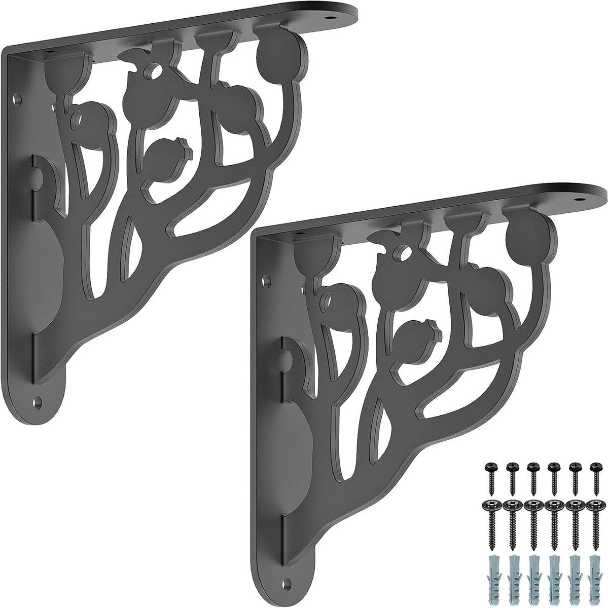 SnelShoppen - Plankbeugels 2 Stuks, Zwevende Planken Ondersteuning, Haakse Hoekbeugel 20 cm, Metalen Opbergrek Muurbeugel, Zwart, Driehoekige Onderste