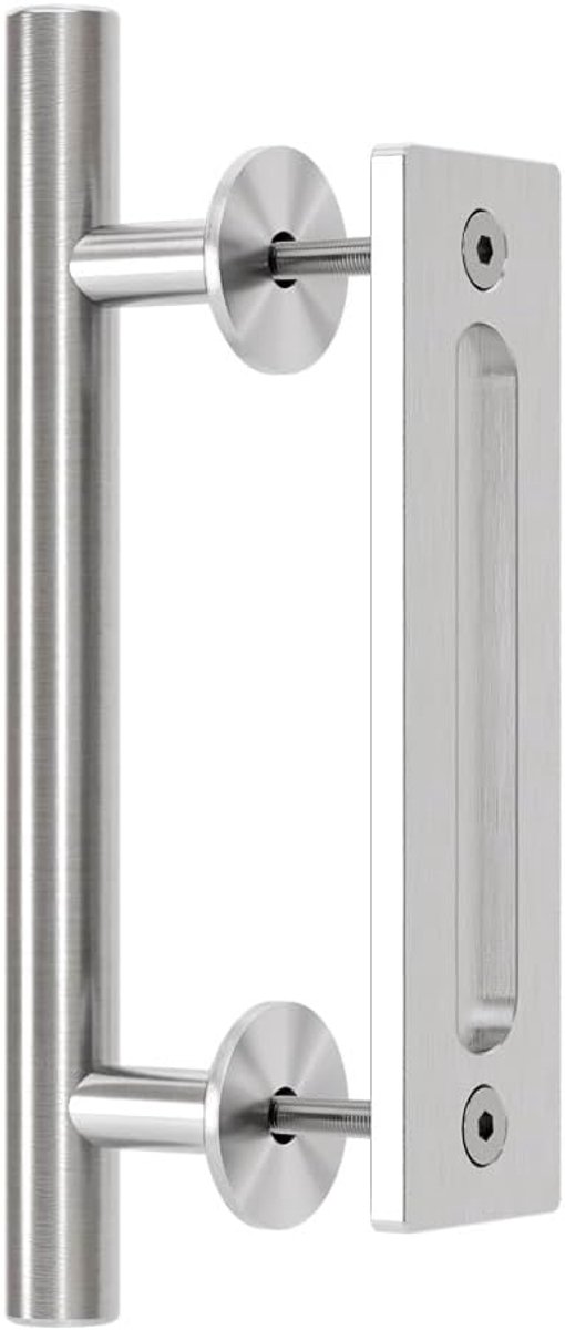 SnelShoppen - 30CM Schuifdeurgreep Dubbelzijdige Barn Deurgreep Ingebouwde Onzichtbare Roestvrijstalen Silvery - Retro Stijl, Corrosiebestendig, Gemak