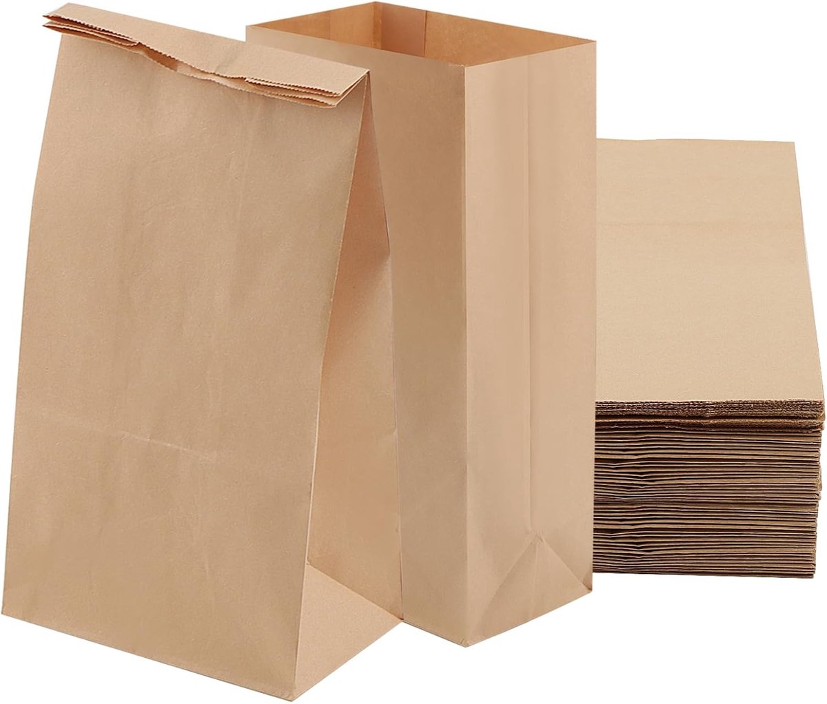 SnelShoppen - 100 Stuks Bruine Papieren Tassen 15.5x10x30cm - Kraft Papieren Lunch Tassen voor Boodschappen, Broodjes, Feest en Meer