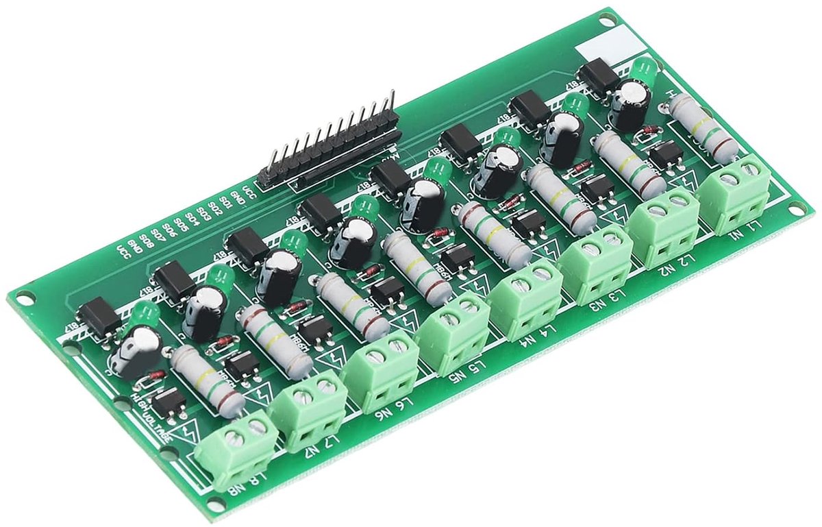 SnelShoppen - Optokoppeling Isolatiebord Spanning Detectiekaart 8 Kanaal PLC Spanning Detectiemodule 220V AC voor DIY Projecten