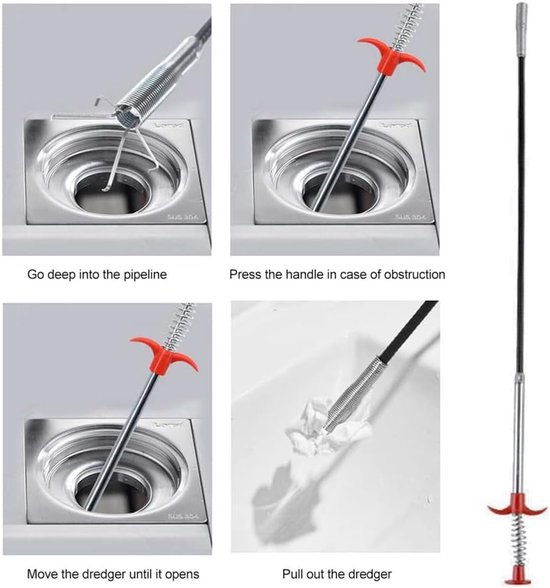 Flexible Gripper Pickup Reacher Tool, Plug Unblocker Hair Tool, Sewer Cleaning Hook Catcher with 4 Claws, Drain - ShopVlot — afbeelding 2