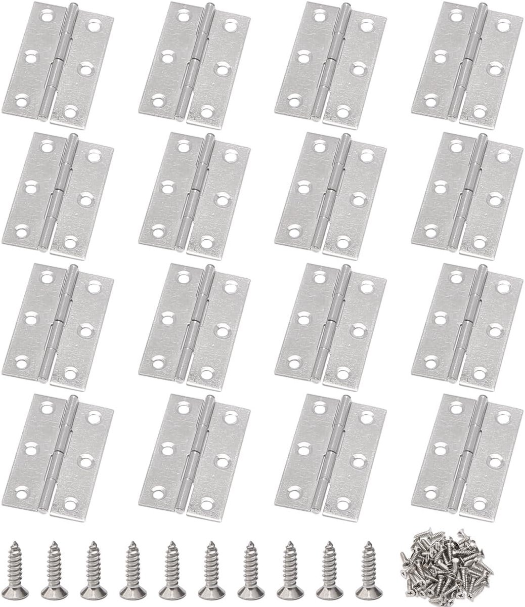 SnelShoppen - 16 Stuks 4.2cm Vouw Scharnieren - RVS Scharnieren met Schroeven voor Deuren, Raam, Kast, Lade, Meubel, Tuin, Keuken