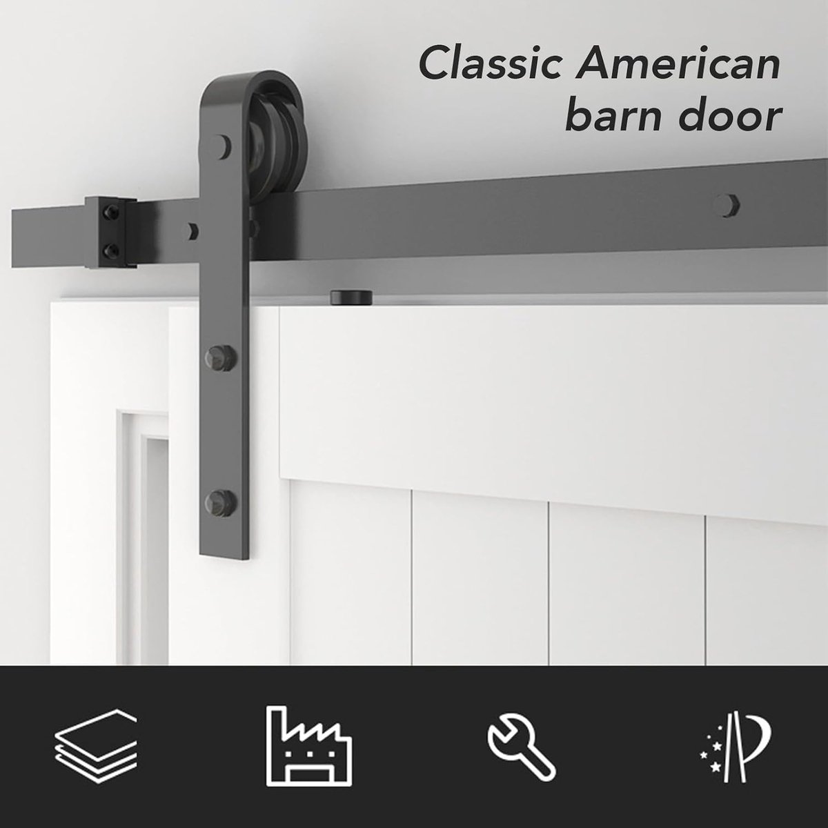 SnelShoppen - Deur Schuifrollers Kit Hangende Rail Katrol Schuurdeur Hardware Wielen voor Slaapkamer Woonkamer (Zwart)