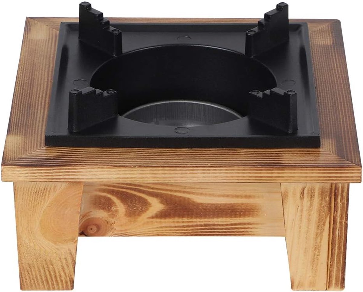 SnelShoppen - Japanse Stijl Barbecue Grill - Mini Draagbare Vierkante Barbecue Grill met Houten Basis - Charcoal Kookstoof voor Buiten, Tuin, Camping