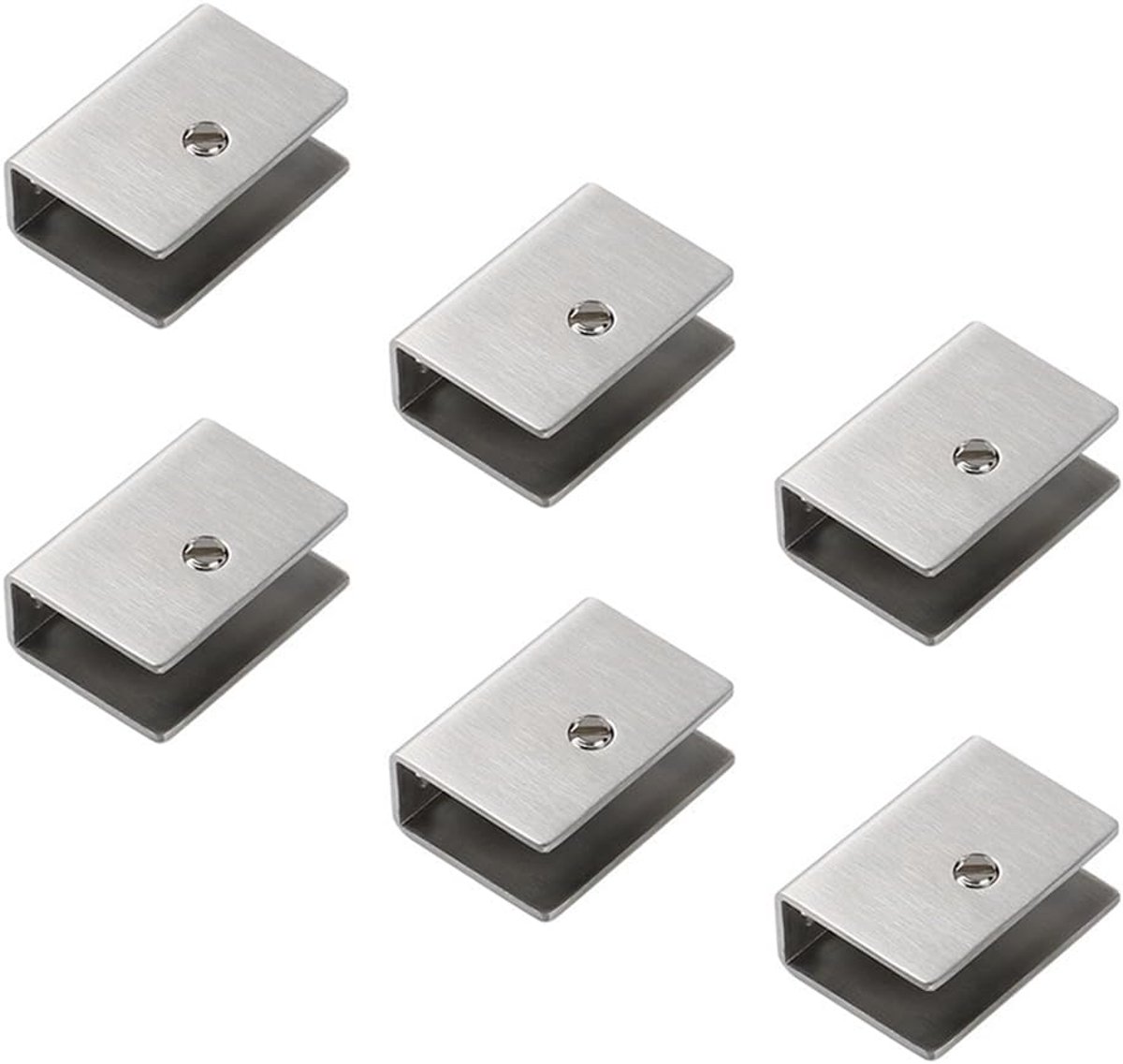 SnelShoppen - 6 stuks roestvrijstalen cliphouder, verstelbare glazen plankbeugels voor wandmontage, vierkante glazen klem, spiegelclips voor 12 mm dik