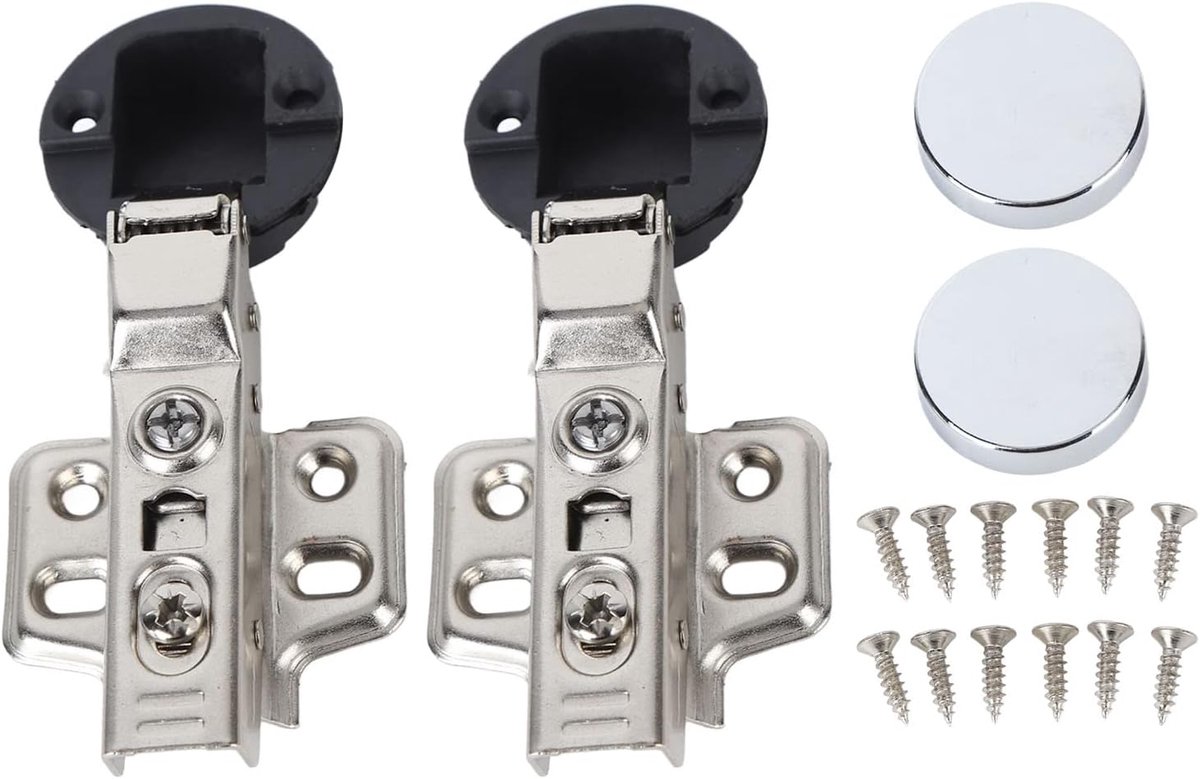SnelShoppen - Glasdeurscharnier voor Kast RVS 35mm Cup Demping Buffer Half Gebogen 2 Sets - Stil Sluitend, Duurzaam en Kwalitatief